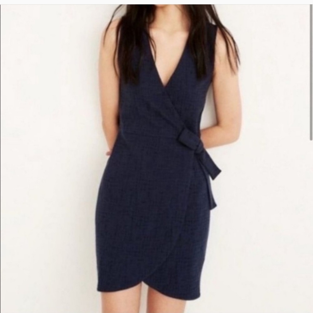 Madewell Texture & Thread Blue Crosshatch Side Tie Dress